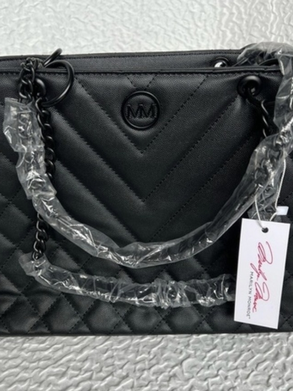 Marilyn Monroe Black Quilted Tote Bag with Chain Handles - Logo